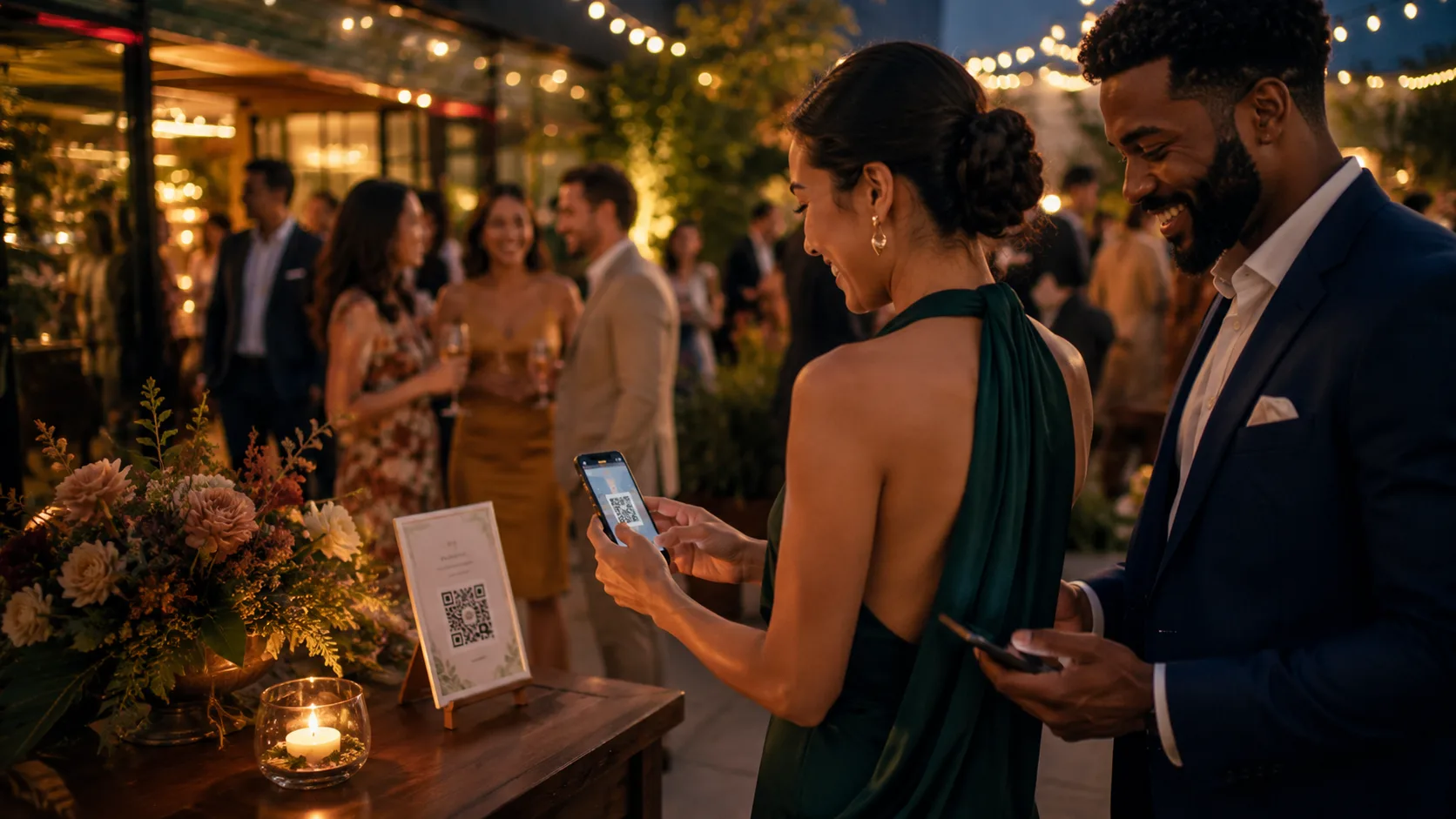 Anniversary table with QR code signage