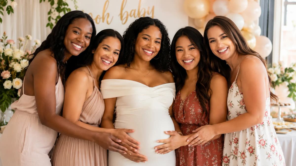 Baby shower guests sharing photos with a QR code
