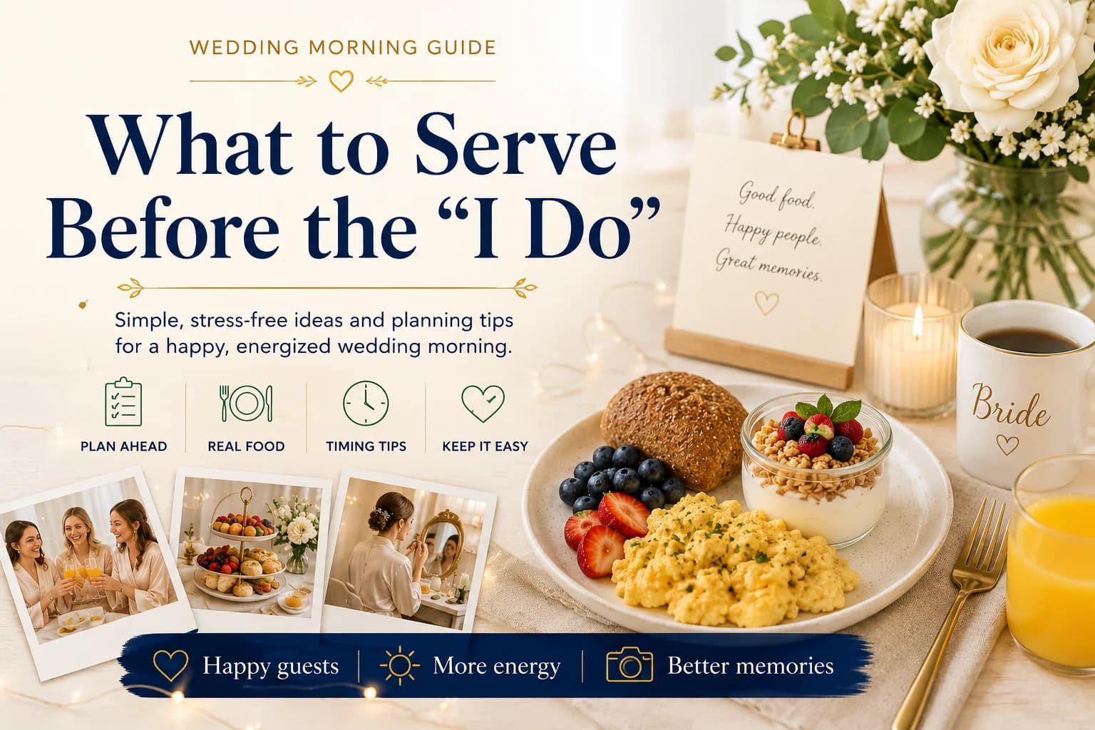 A relaxed wedding morning breakfast spread laid out while the wedding party gets ready