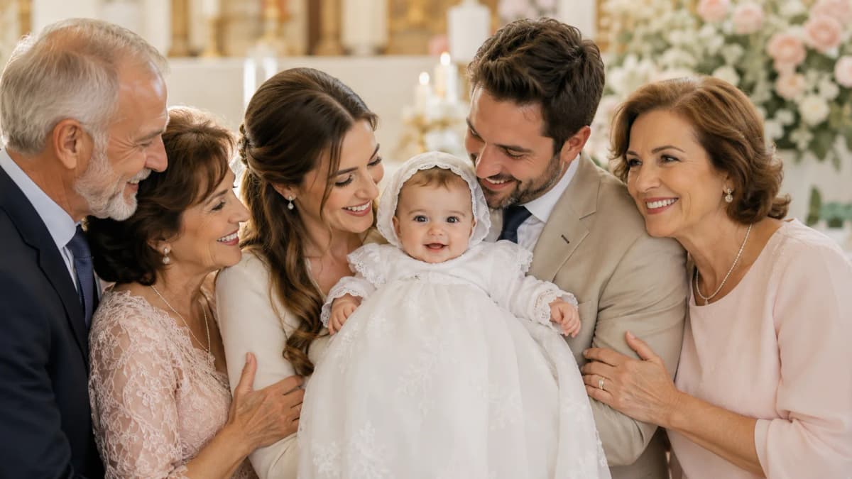 Christening guests sharing photos with a QR code