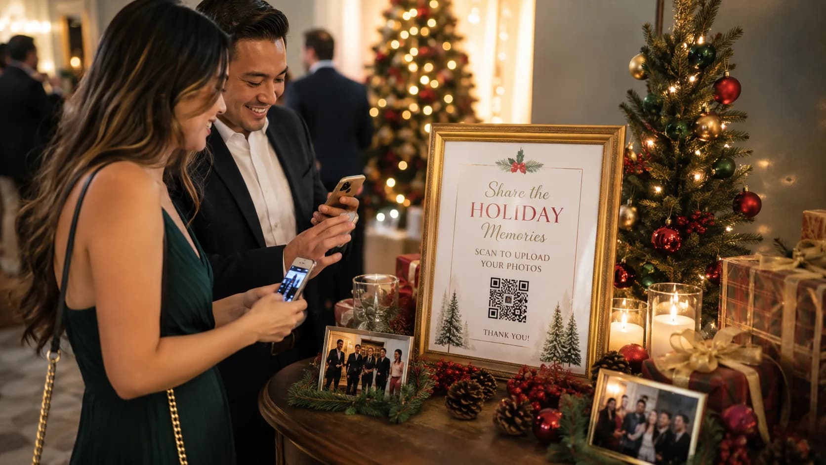 Christmas table with QR code signage