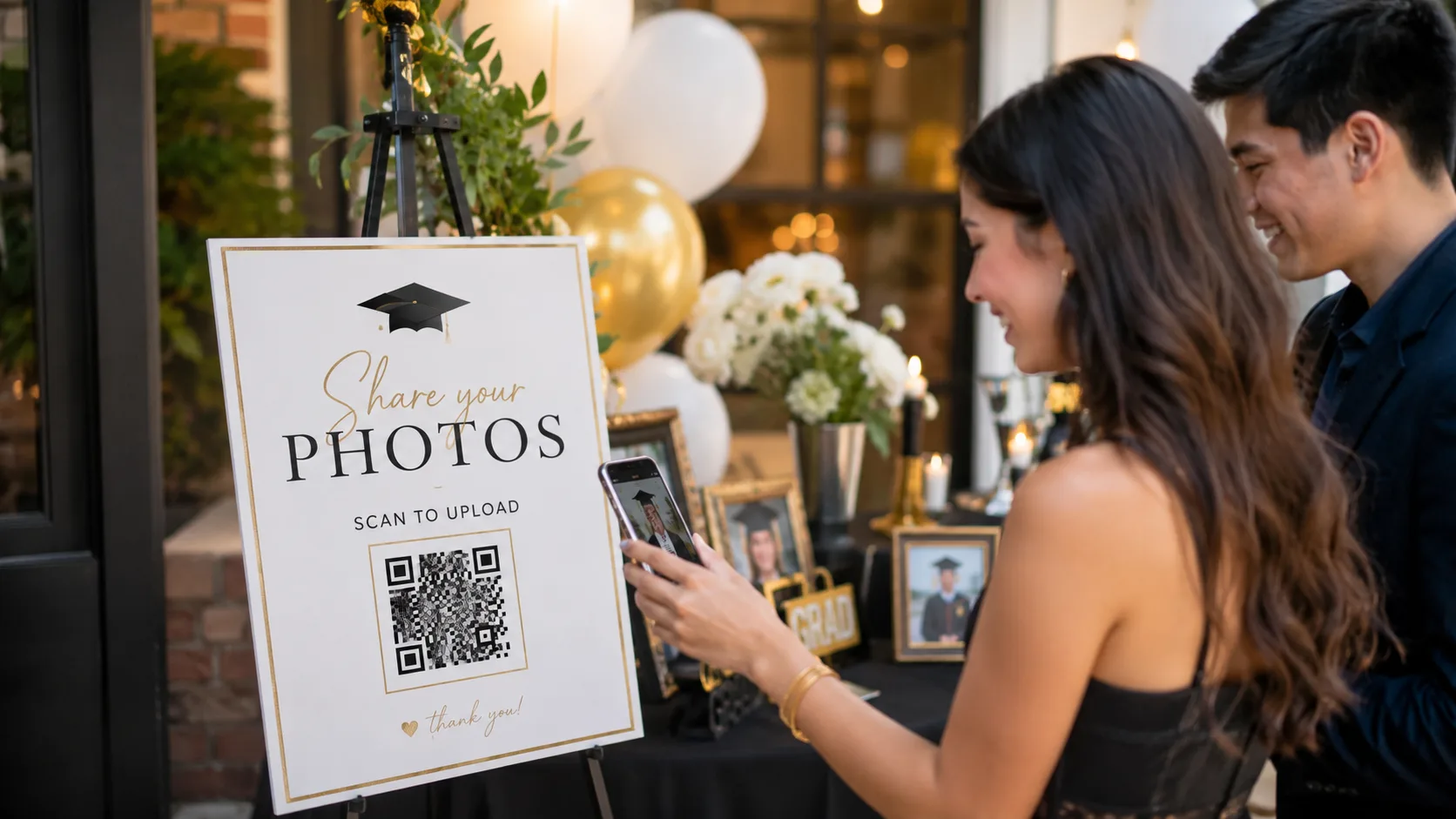 Graduation party table with QR code signage