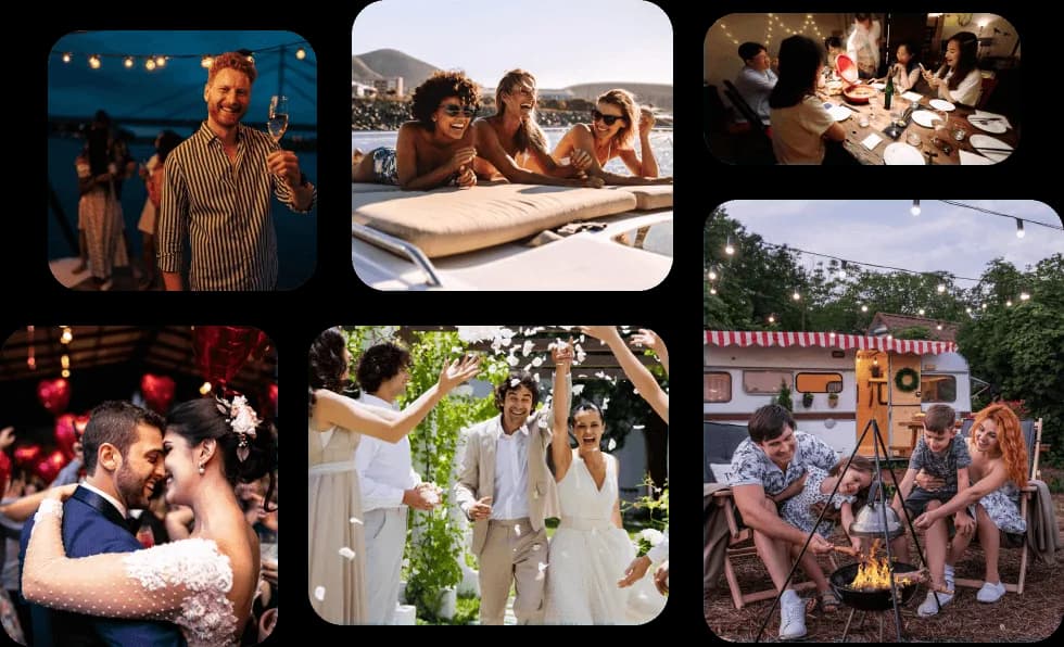 Collage of guest party photos in one gallery