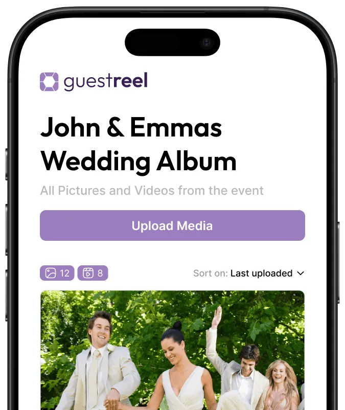 Phone showing the wedding upload page