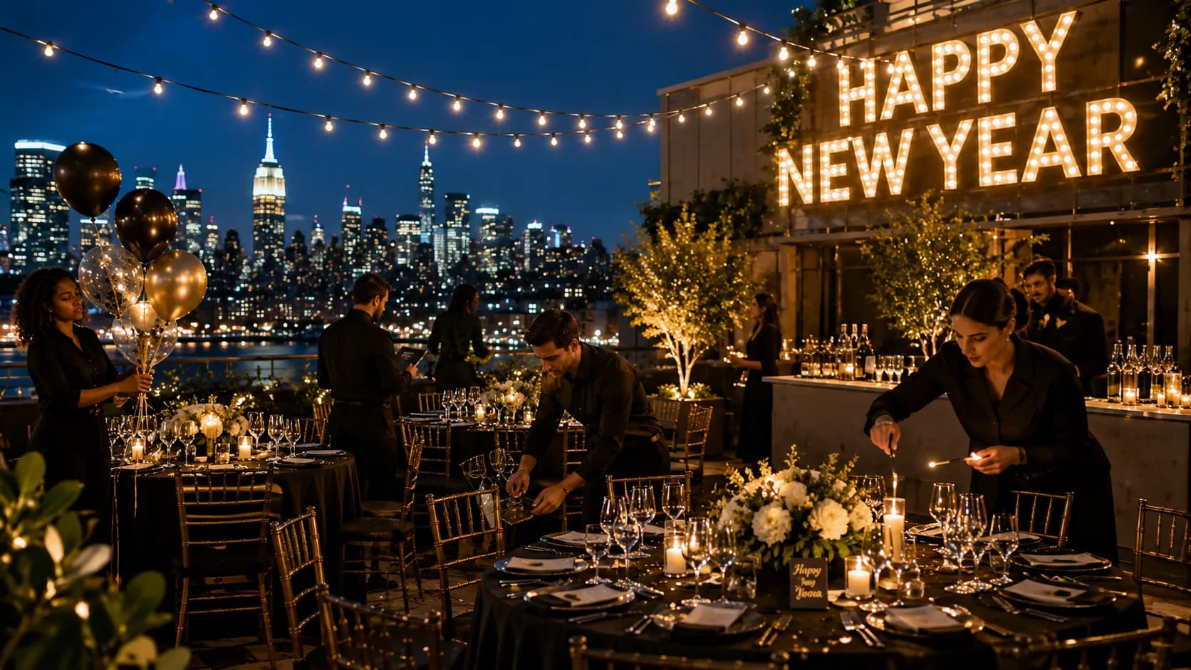 Getting the New Year's party ready before guests arrive