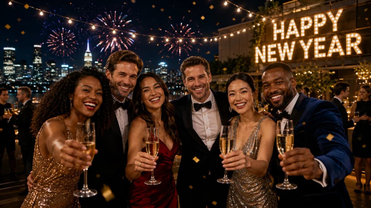 New Year's guests sharing photos with a QR code