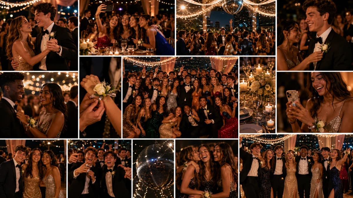 Prom guests sharing photos with a QR code