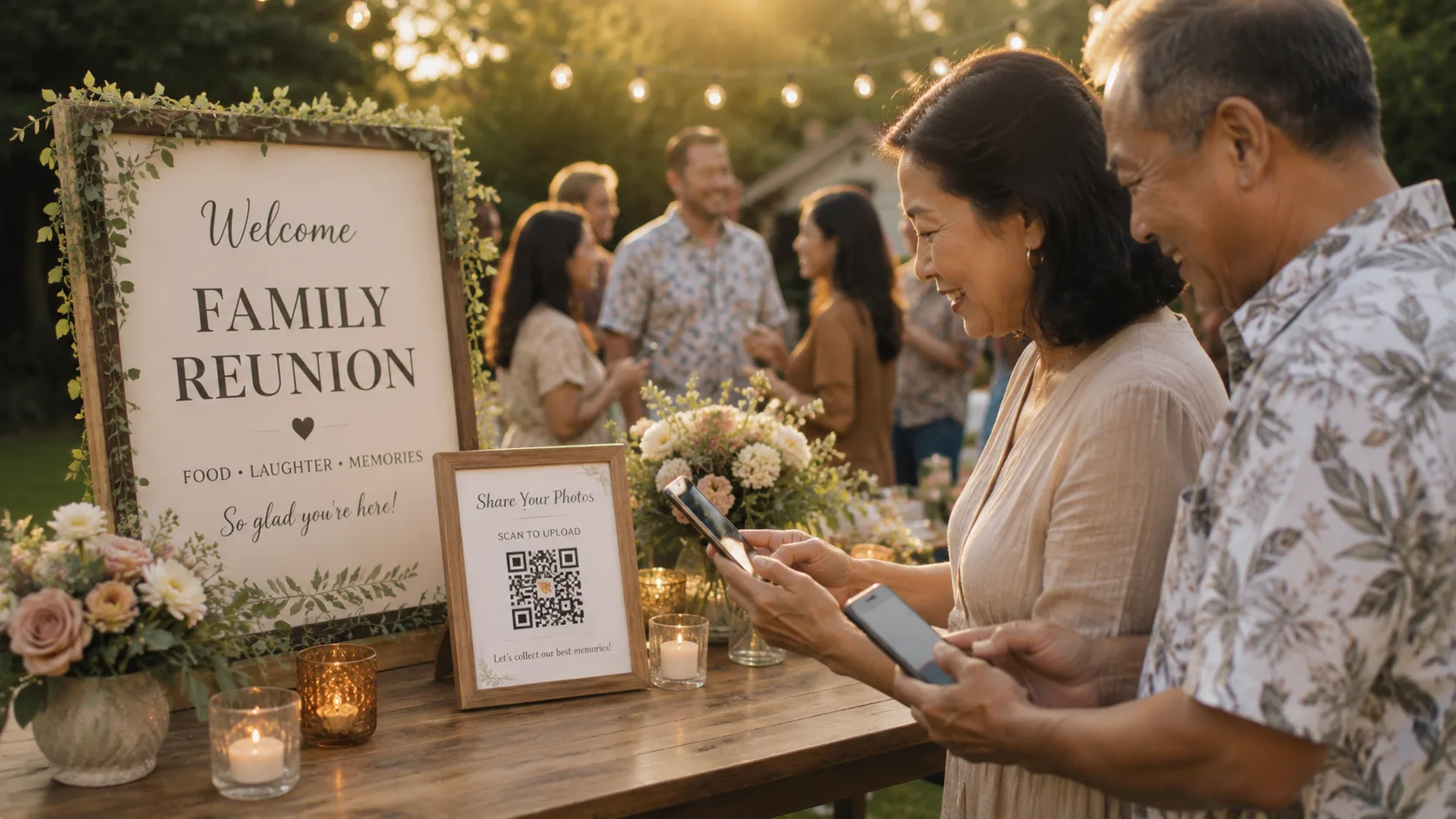 Reunion table with QR code signage
