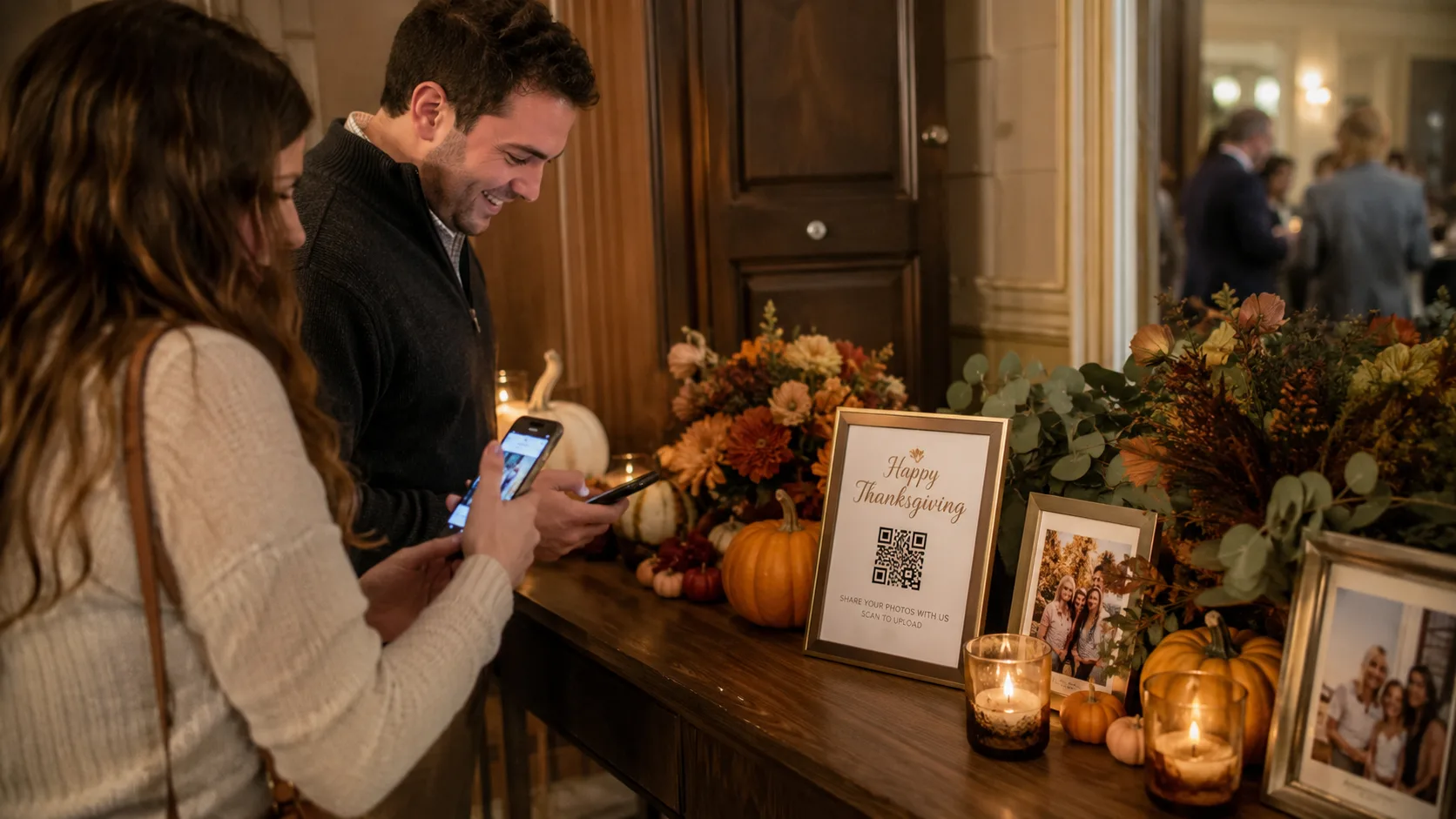 Thanksgiving table with QR code signage