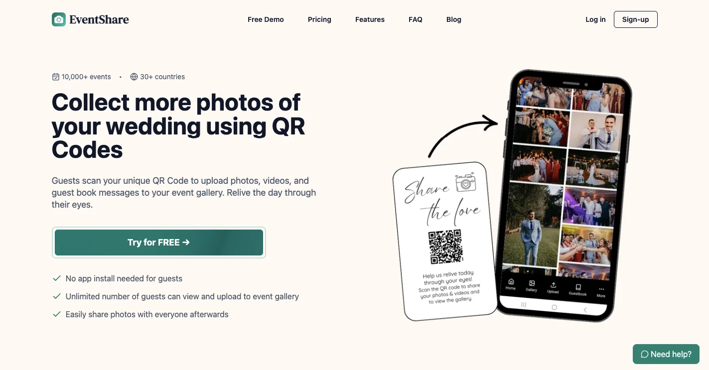 EventShare event photo sharing app with guestbook messages