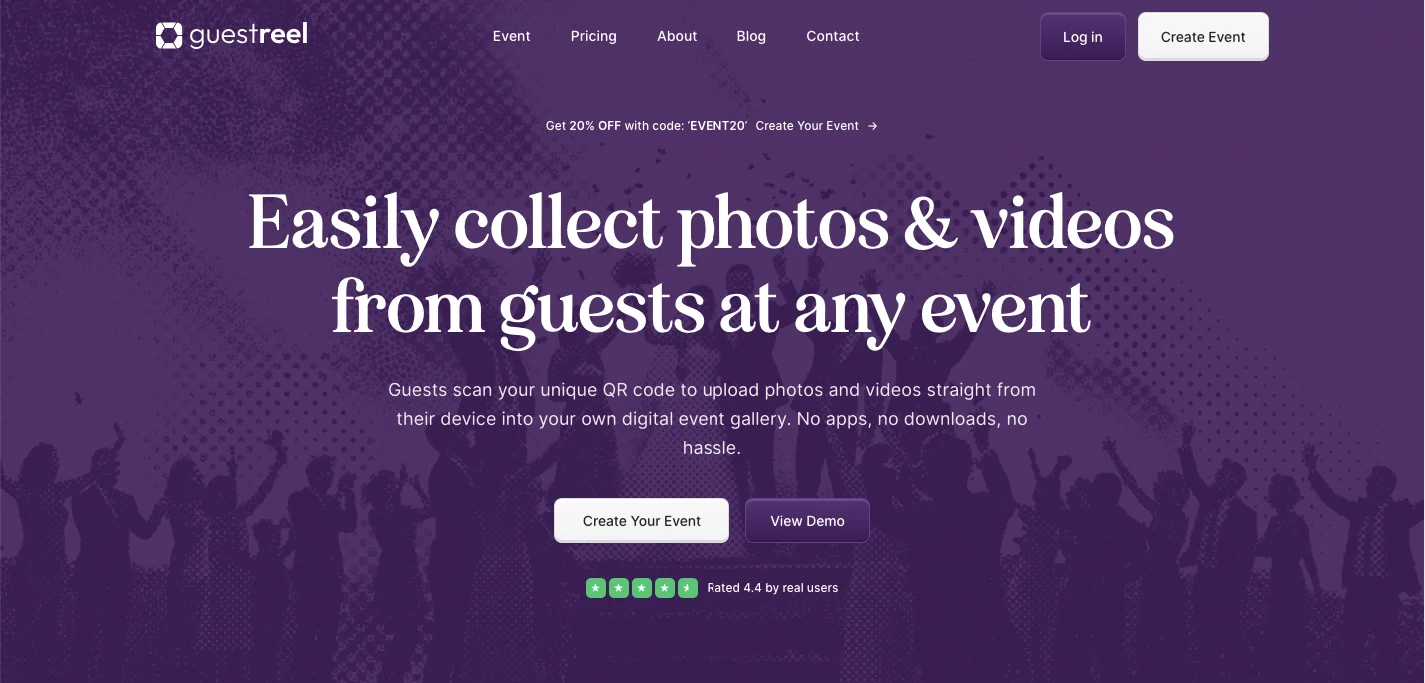 GuestReel event photo sharing app upload screen