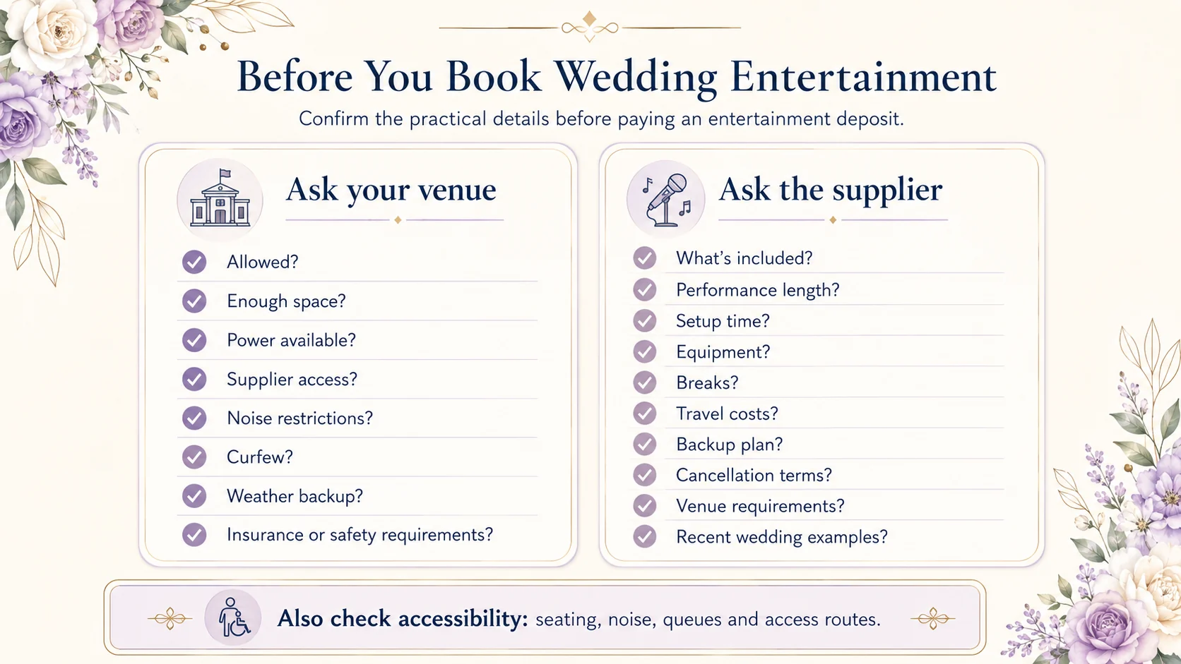 A wedding entertainment booking checklist