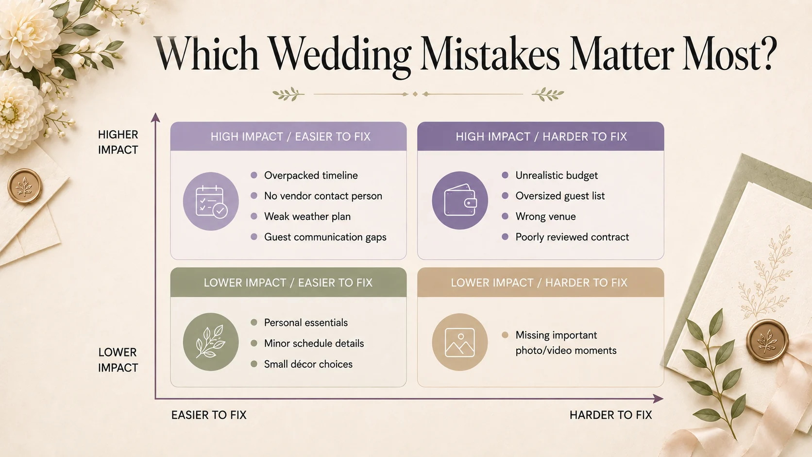 Risk map of the biggest wedding planning mistakes and why each one matters