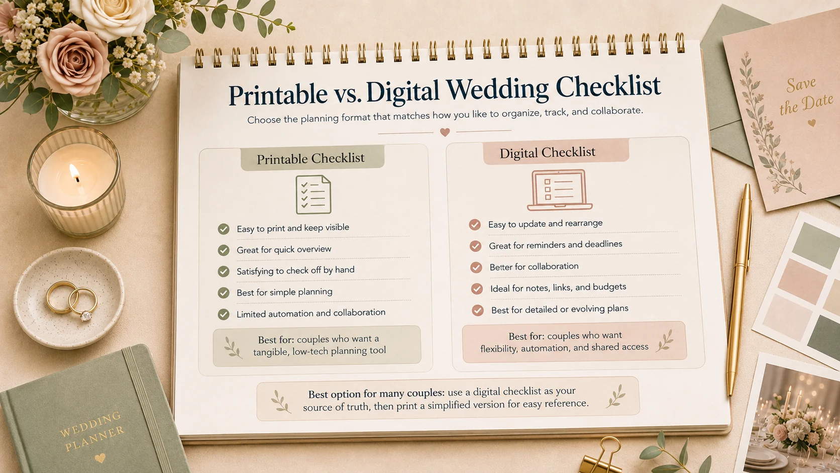 Printable versus digital wedding checklist comparison